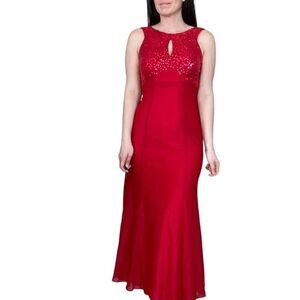 Vintage 80s Blondie & Me Red Sequin Satin Maxi Dress Gown Size 4 Prom Event